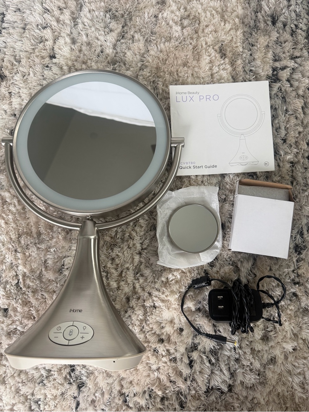 iHome Silver LED Lighted Vanity Mirror with Travel Mirror